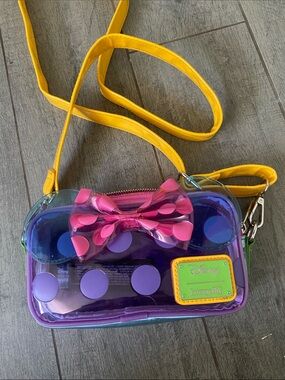 Disney Loungefly Adult Minnie Clear Crossbody Bag with Pink Bow and Yellow Strap